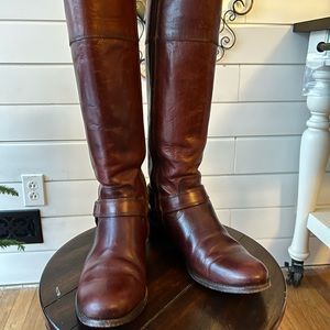 Cognac Frye Melissa Harness Inside Zip Boots